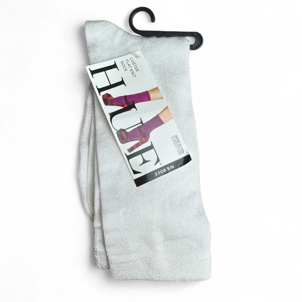 HUE Luster‎ Flat Knit Socks White Womens One Size Nylon Blend